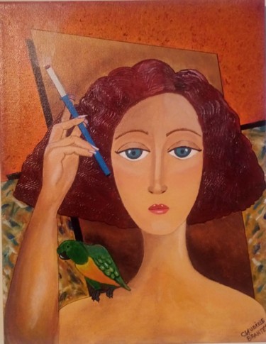 Painting titled "La cotorra" by Claudine Brantes, Original Artwork, Acrylic