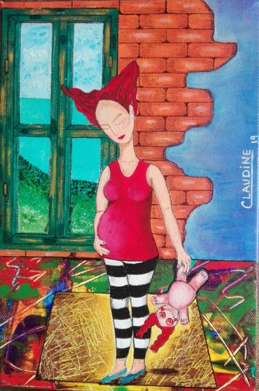 Painting titled "No juegues con muñe…" by Claudine Brantes, Original Artwork, Acrylic