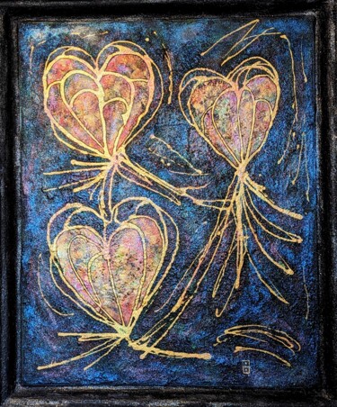 Painting titled "HEART BLUE" by Claudine Bucourt, Original Artwork, Acrylic Mounted on Wood Stretcher frame