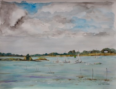 Malerei mit dem Titel "Morbihan" von Claudine Coutant, Original-Kunstwerk, Aquarell