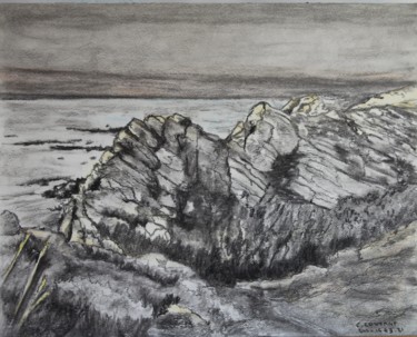 Drawing titled "Pointe d'Erquy" by Claudine Coutant, Original Artwork, Charcoal