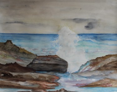 Painting titled "Mer" by Claudine Coutant, Original Artwork, Watercolor