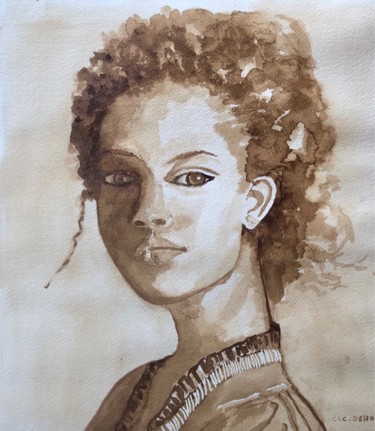 Painting titled "Jeune fille" by Claudine Coutant, Original Artwork, Watercolor