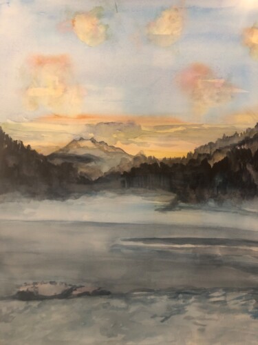 Painting titled "Lac gelé" by Claudine Coutant, Original Artwork, Watercolor