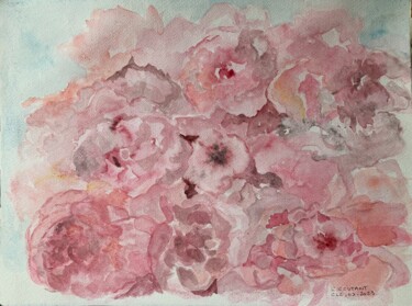 Painting titled "Pivoines" by Claudine Coutant, Original Artwork, Watercolor