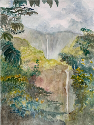 Painting titled "Cascade 6" by Claudine Coutant, Original Artwork, Watercolor