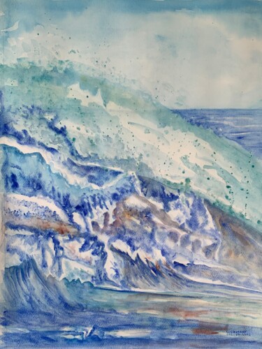 Картина под названием "Ocean" - Claudine Coutant, Подлинное произведение искусства, Акварель