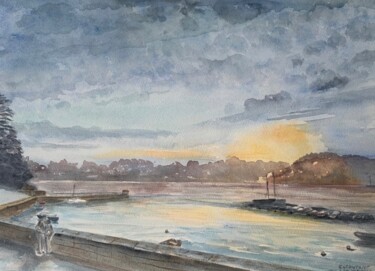 Painting titled "Port Anna" by Claudine Coutant, Original Artwork, Watercolor