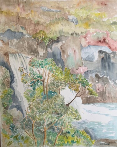 Painting titled "Fairy pools" by Claudine Coutant, Original Artwork, Watercolor