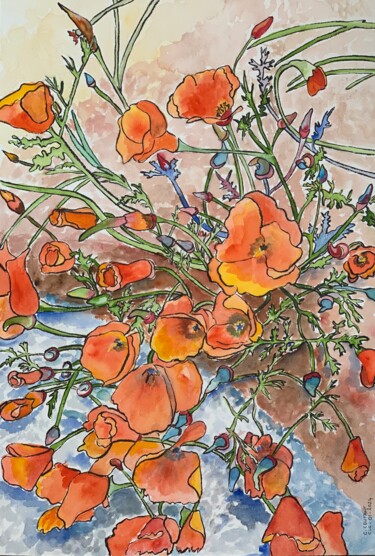 Painting titled "Petites graines de…" by Claudine Coutant, Original Artwork, Watercolor