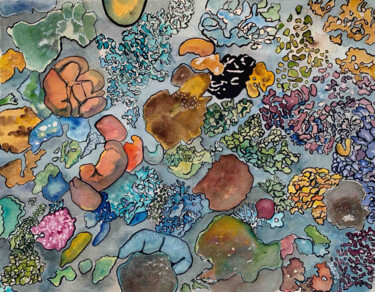 Peinture intitulée "Coraux" par Claudine Coutant, Œuvre d'art originale, Aquarelle