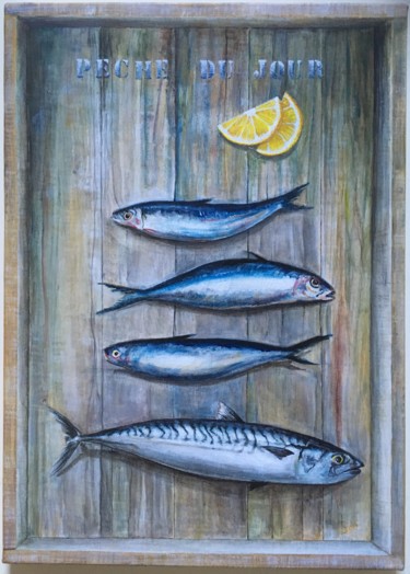 Peinture intitulée "Pêche du jour" par Doli Dine, Œuvre d'art originale, Acrylique Monté sur Châssis en bois