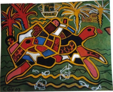 Peinture intitulée "Le voyage des tortu…" par Claudine Gix, Œuvre d'art originale