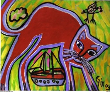 Painting titled "LE CHAT ROUGE A NICE" by Claudine Gix, Original Artwork