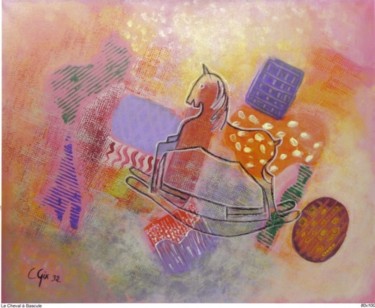 Peinture intitulée "le  cheval à bascule" par Claudine Gix, Œuvre d'art originale