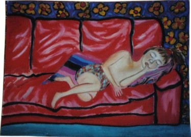 Peinture intitulée "léa fait la sieste…" par Claudine Gix, Œuvre d'art originale
