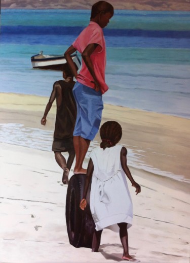 Peinture intitulée "L'enfant sur le pne…" par Claudine Guitteny, Œuvre d'art originale, Huile