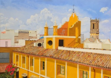 Painting titled "Las casas de la jur…" by Claudine Guitteny, Original Artwork, Oil