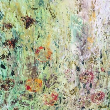 Картина под названием "Pommes dans un pré 1" - Claudine Janel, Подлинное произведение искусства, Акрил Установлен на Деревян…