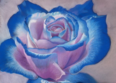 Disegno intitolato "Rose bleue comme sa…" da Claudine Marquet, Opera d'arte originale, Gesso