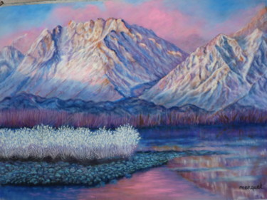 Dessin intitulée "Montagne rose" par Claudine Marquet, Œuvre d'art originale, Pastel