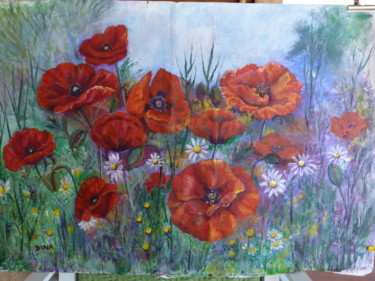 Painting titled "Coquelicots d'Espag…" by Claudine Marquet, Original Artwork, Oil