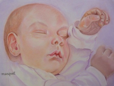 Dessin intitulée "Chut bébé dort" par Claudine Marquet, Œuvre d'art originale, Pastel