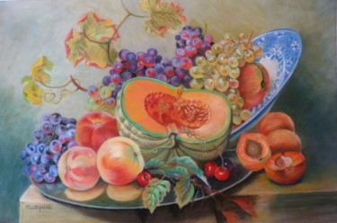 Drawing titled "Nature morte au mel…" by Claudine Marquet, Original Artwork, Pastel