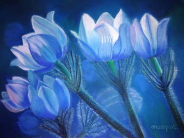 Dessin intitulée "la vie en bleu" par Claudine Marquet, Œuvre d'art originale, Pastel