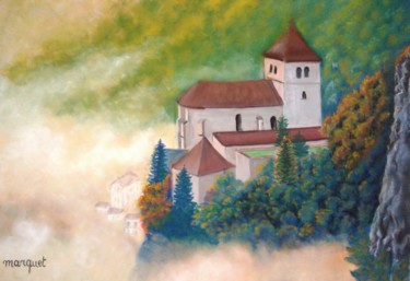 Dessin intitulée "Saint-Cirq Lapopie…" par Claudine Marquet, Œuvre d'art originale, Pastel