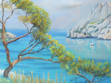 Desenho intitulada "calanque.jpg" por Claudine Marquet, Obras de arte originais, Pastel