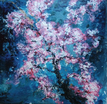 Painting titled "Floraison nocturne" by Claudine Marquet, Original Artwork, Acrylic