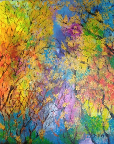 Painting titled "Brocéliande : La fo…" by Claudine Marquet, Original Artwork, Acrylic