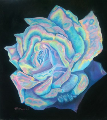 Drawing titled "Rose arc en ciel" by Claudine Marquet, Original Artwork, Pastel