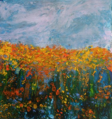 Peinture intitulée "Le champs aux bouto…" par Claudine Marquet, Œuvre d'art originale, Acrylique