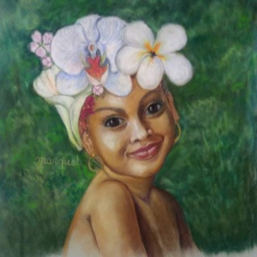 Drawing titled "La petite Creole" by Claudine Marquet, Original Artwork, Pastel