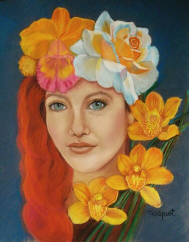 Drawing titled "Jolie rousse" by Claudine Marquet, Original Artwork, Pastel