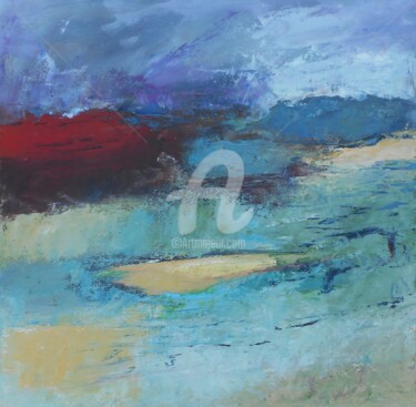 Painting titled "Paysage" by Claudine Moula (Claudine LE PAGE-MOULA), Original Artwork, Oil Mounted on Wood Stretcher frame