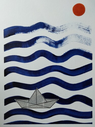 Peinture intitulée "Mon premier bateau" par Claudine Sieurin, Œuvre d'art originale, Encre