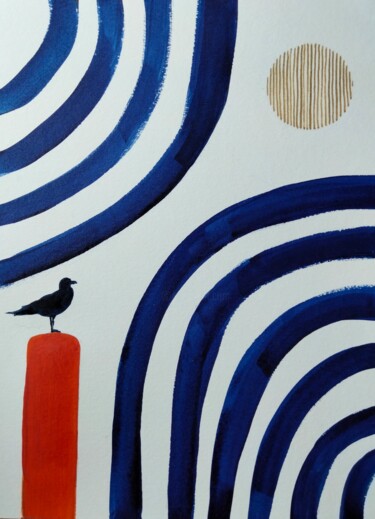 Painting titled "Mouette au Havre" by Claudine Sieurin, Original Artwork, Ink