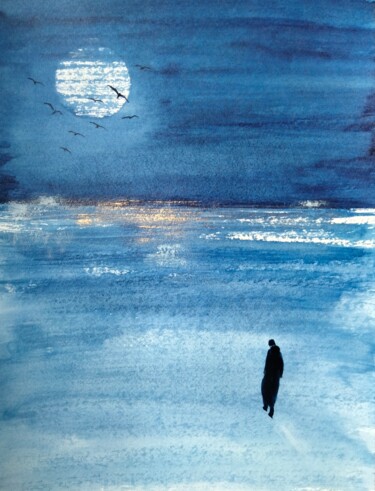 Peinture intitulée "Sunset in the Blue" par Claudine Sieurin, Œuvre d'art originale, Encre
