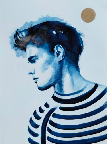 Schilderij getiteld "Bad Boy Blue" door Claudine Sieurin, Origineel Kunstwerk, Inkt