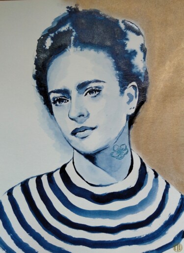 Painting titled "Je suis Frida" by Claudine Sieurin, Original Artwork, Ink