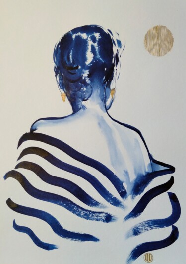 Peinture intitulée "Blue Dress" par Claudine Sieurin, Œuvre d'art originale, Encre