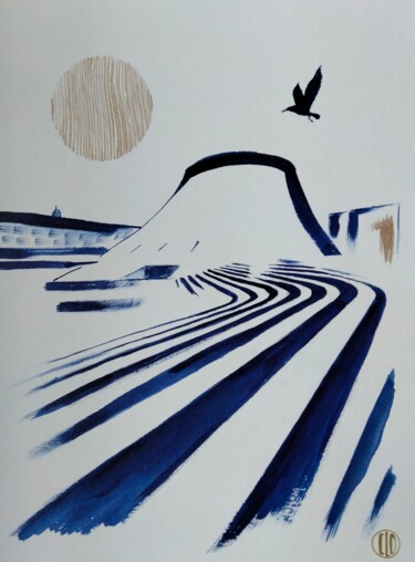 Peinture intitulée "Le Havre en bleu /…" par Claudine Sieurin, Œuvre d'art originale, Encre