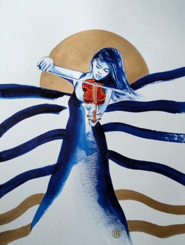 Картина под названием "Le violon" - Claudine Sieurin, Подлинное произведение искусства, Чернила