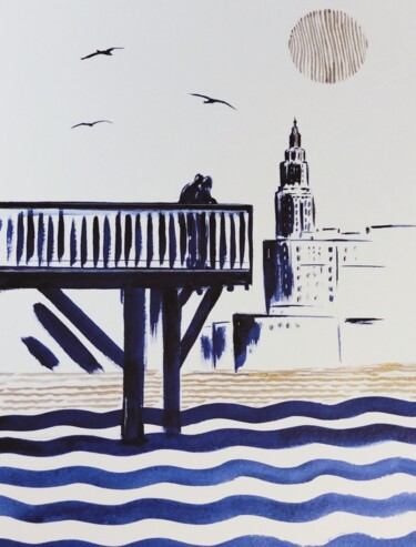 Peinture intitulée "Le Havre à deux" par Claudine Sieurin, Œuvre d'art originale, Encre