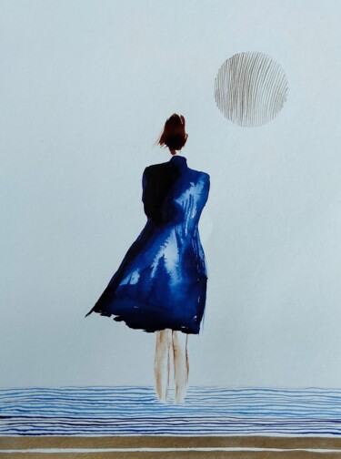 Картина под названием "L'attente" - Claudine Sieurin, Подлинное произведение искусства, Чернила