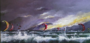 Painting titled "Kitesurfers" by Claudine Viégas, Original Artwork