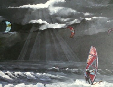 Pintura titulada "Kitesurfers et wind…" por Claudine Viégas, Obra de arte original